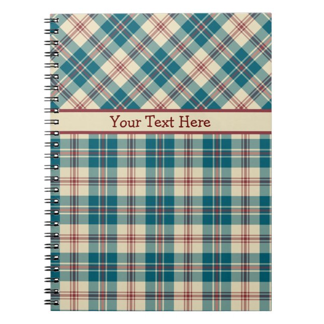Navy Blue, Deep Red, Beige Kariert Spiral Notebook Notizblock (Vorderseite)