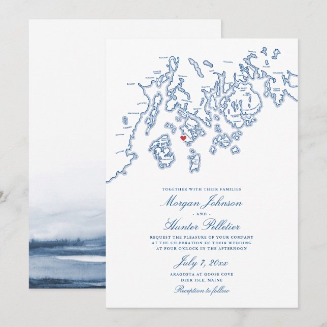 Navy Blue Deer Isle Maine Einladung (Vorne/Hinten)