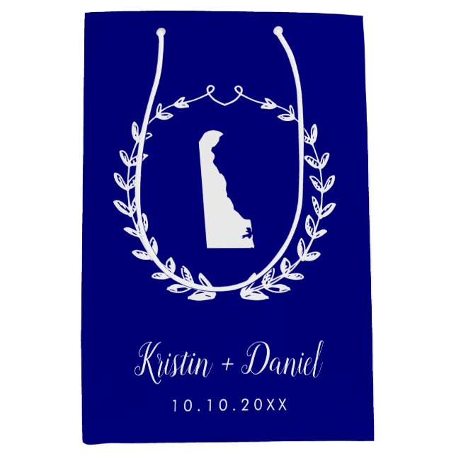 Navy Blue Delaware Map Wedding Welcome Swag Mittlere Geschenktüte (Vorderseite)