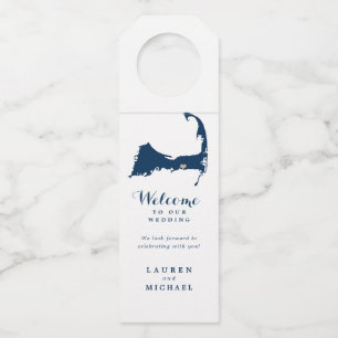 Navy Blue Dennis Cape Cod Map Gold Heart Wedding Flaschenanhänger