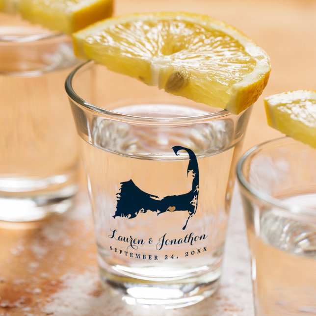 Navy Blue Dennis Cape Cod Map Gold Heart Wedding Schnapsglas (Von Creator hochgeladen)