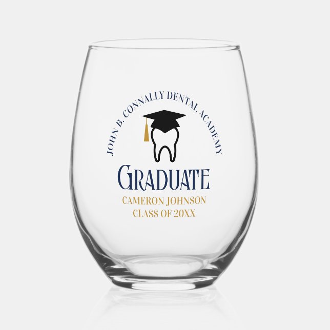 Navy Blue Dental School Custom Dentist Abschluss Weinglas Ohne Stiel (Vorderseite)