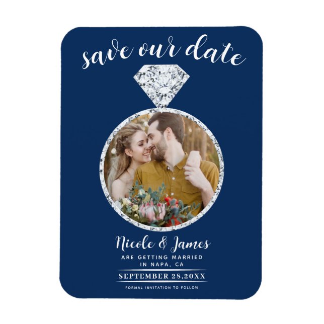 Navy Blue Diamond Ring Blende Foto Save the Date Magnet (Vertikal)