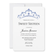 Navy Blue Diamond Tiara Sweet 16 Einladung