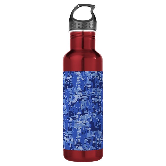 Navy Blue Digital Camouflage Camouflage Textur Trinkflasche (Vorderseite)