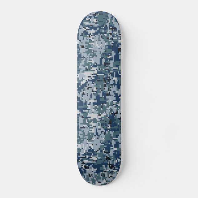 Navy Blue Digital Camouflage Deco Skateboard (Vorderseite)