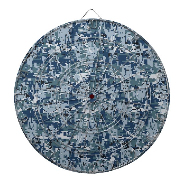 Navy Blue Digital Pixels Camouflage Deco Dartscheibe (vorne)