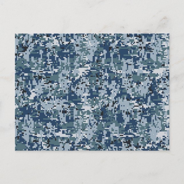 Navy Blue Digital Pixels Camouflage Deco Postkarte (Vorderseite)