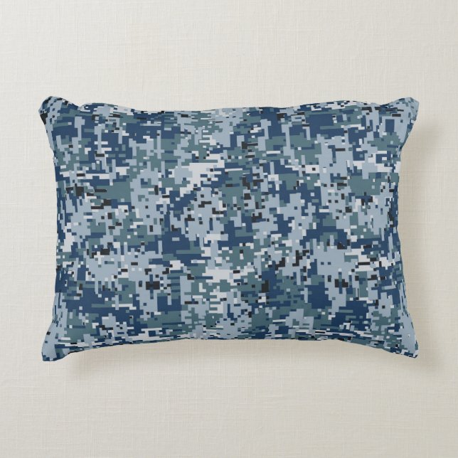 Navy Blue Digital Pixels Camouflage Deco Zierkissen (Vorderseite)