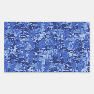 Navy Blue Digital Pixels Camouflage Texture Decor Rechteckiger Aufkleber