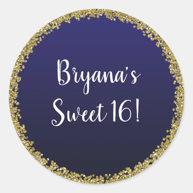 Navy Blue Dipped Gold Glitzer Glam Sparkle Party Runder Aufkleber (Vorderseite)