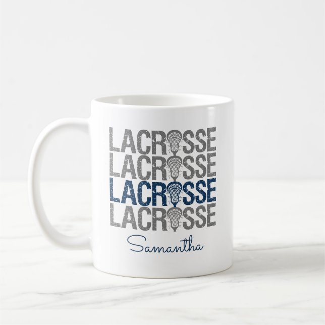 Navy Blue Distressed Lacrosse Word Kaffeetasse (Links)