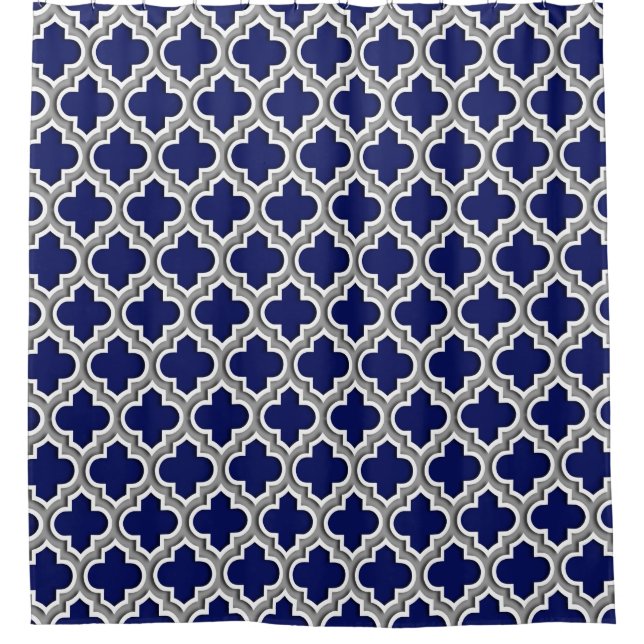 Navy Blue Dk Gray Welches marokkanische 5DS Muster Duschvorhang (Vorderseite)