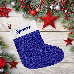 Navy Blue Doodle Christmas Sleigh Pattern Großer Weihnachtsstrumpf