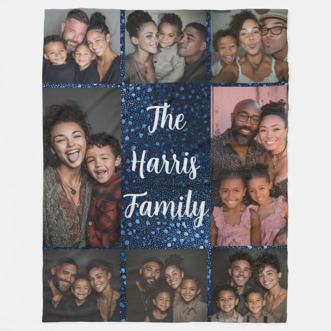 Navy Blue Dots Family Foto Collage Fleece Blanket (Vorderseite)