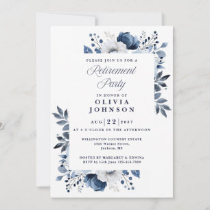 Navy Blue EleganCountry Floral Retirement Party Einladung