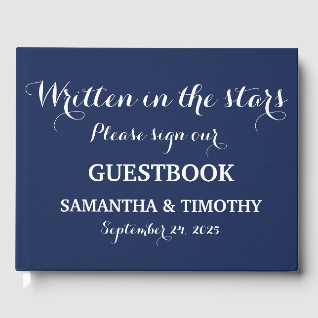 Navy Blue Elegant Minimalistisch Simple Modern Wed Gästebuch (Vorderseite)
