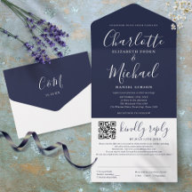 Navy Blue Elegant Modernes Script QR Code Hochzeit