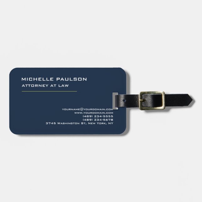 Navy Blue Elegant Schlicht Beruflich Gepäckanhänger (Vorderseite horizontal)