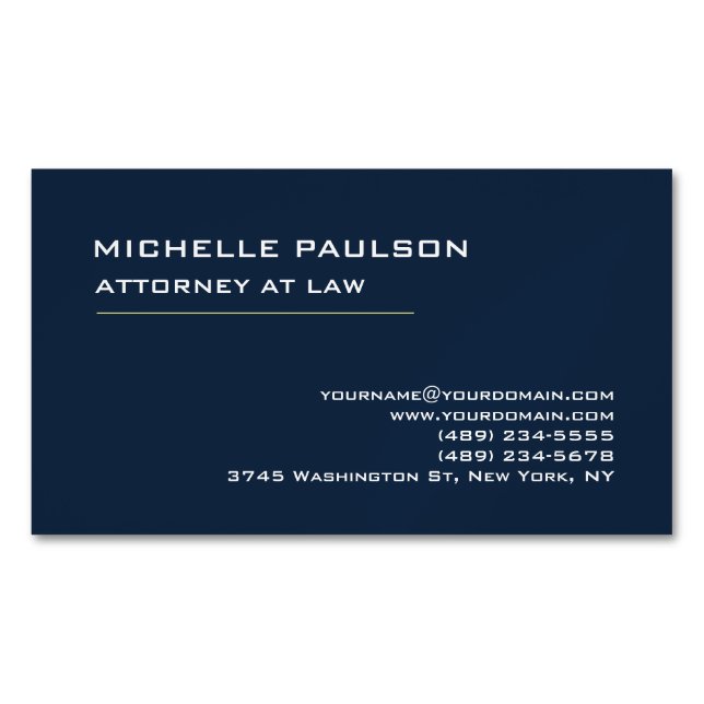 Navy Blue Elegant Schlicht Beruflich Magnetische Visitenkarte (Vorderseite)