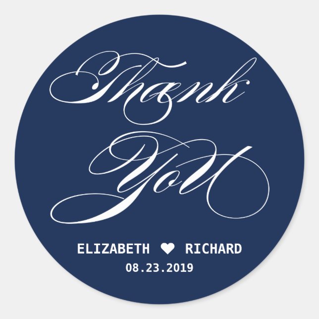 Navy Blue Elegant Script Dankeschön Gastgeschenk H Runder Aufkleber (Vorderseite)