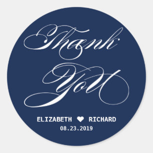 Navy Blue Elegant Script Dankeschön Gastgeschenk H Runder Aufkleber