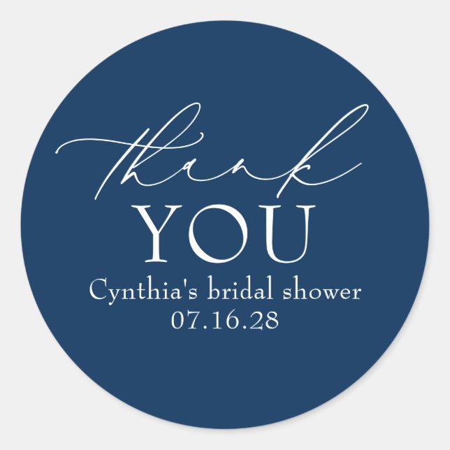 Navy Blue Elegant Script Modern Thank You  Runder Aufkleber (Vorderseite)