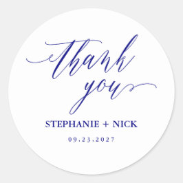 Navy Blue Elegant Script Runder Aufkleber