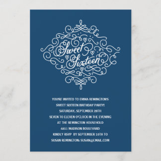 Navy Blue Elegant Sweet 16 Geburtstagsparty Einladung