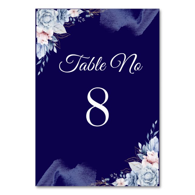 Navy blue elegant wedding tischnummer (Vorderseite)
