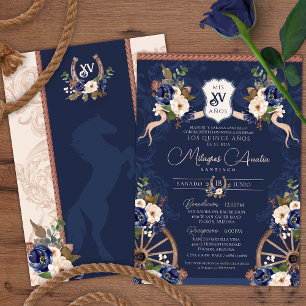 Navy Blue Elegante Baroque Charro Quinceanera Einladung