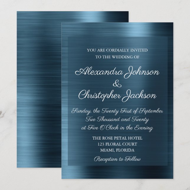 Navy Blue Elegante Hochzeitseinladung Einladung (Vorne/Hinten)