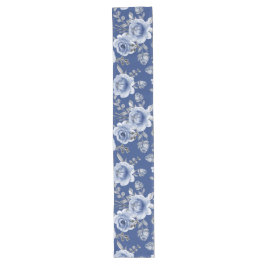 Navy Blue & Elegante Moderne Aquarellblume Großer Tischläufer