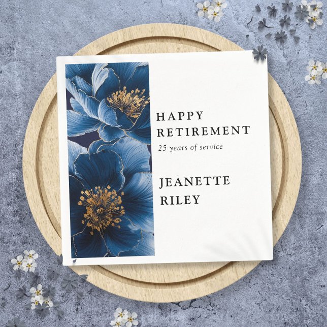 Navy Blue Elegante Moderne, florale Happy Retireme Serviette (Navy Blue Elegant Modern Floral Happy Retirement Napkins)