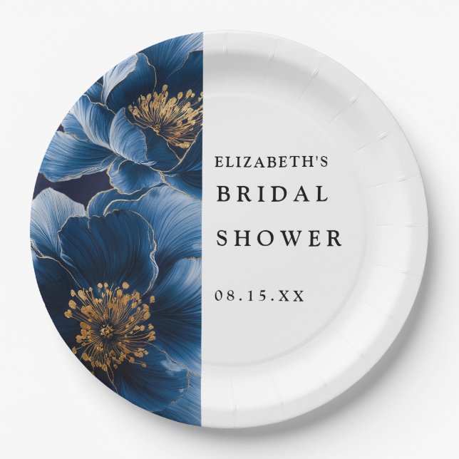 Navy Blue Elegante Modernes Brautparty Pappteller (Vorderseite)