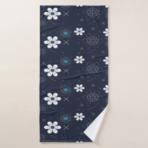 Navy Blue & Elegante Modernes Retro-Flora Badhandtuch Set