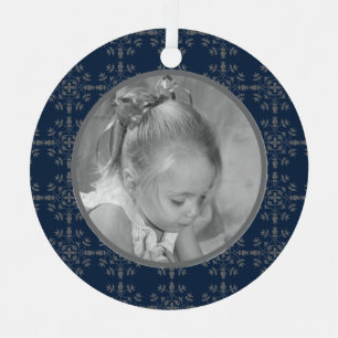 Navy Blue Elegante Snowflake Foto Weihnachten Ornament Aus Metall