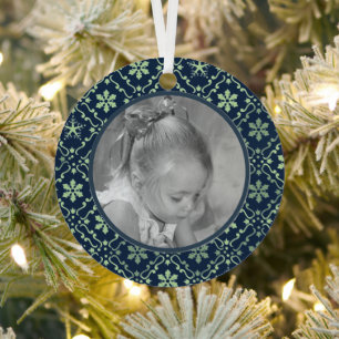 Navy Blue Elegante Snowflake Foto Weihnachtsmetall Ornament Aus Metall