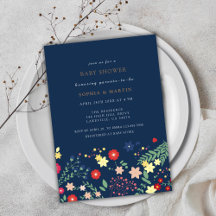 Navy Blue Elegante Wildblume Baby Shower