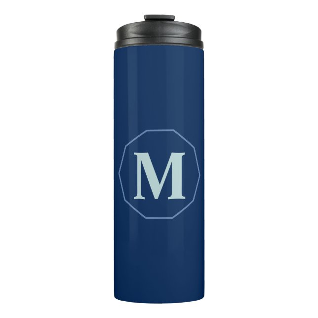 Navy Blue eleganter Monogramm personalisiert Thermosbecher (Vorderseite)