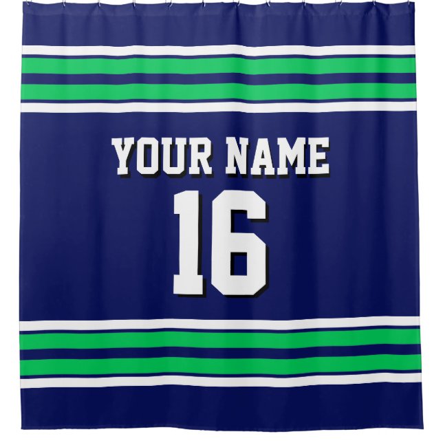 Navy Blue Emerald Green WhStripes Sports Jersey Duschvorhang (Vorderseite)