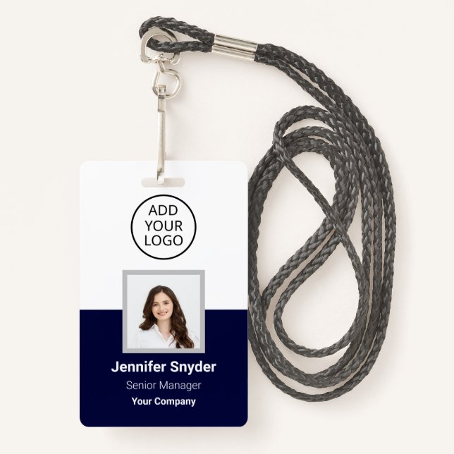 Navy Blue, Employee Foto ID w/QR Code, Company Ausweis (Vorderseite mit Schlüsselband)