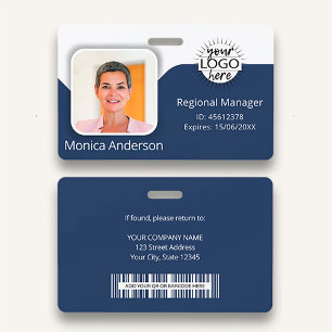 Navy Blue Employee Photo ID Name QR Bar Code Ausweis