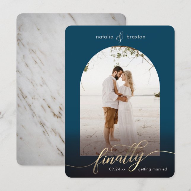 Navy Blue Endlich Erlangung von Foto & Fenster Save The Date (Vorne/Hinten)