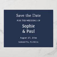 Navy Blue Enregistrer la date Foil Invitation Cart