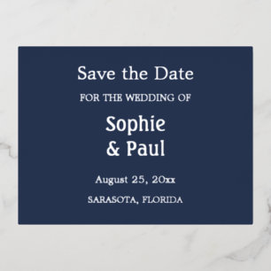 Navy Blue Enregistrer la date Foil Invitation Cart