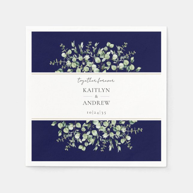 Navy Blue Eucalyptus Together Forever Wedding Serviette (Vorderseite)