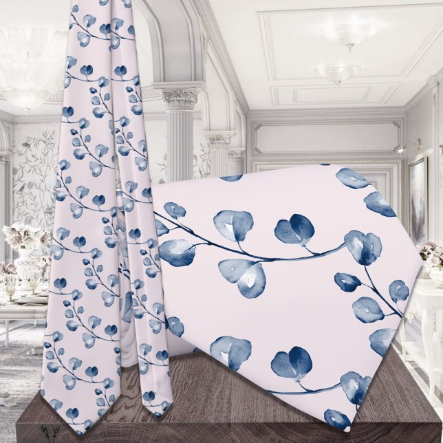 Navy Blue Eucalyptus Wedding Blush Pink Neck Tie Krawatte (Von Creator hochgeladen)