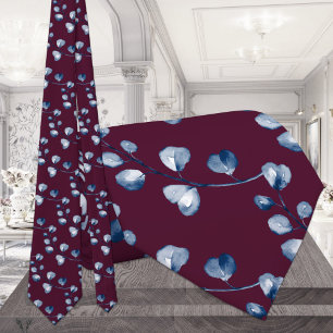 Navy Blue Eucalyptus Wedding Burgundy Neck Tie Krawatte