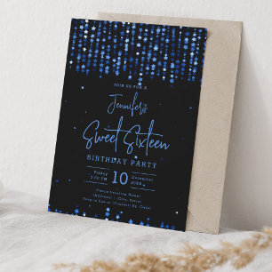 Navy Blue Falling Stars Sweet 16 Birthday Party Einladung
